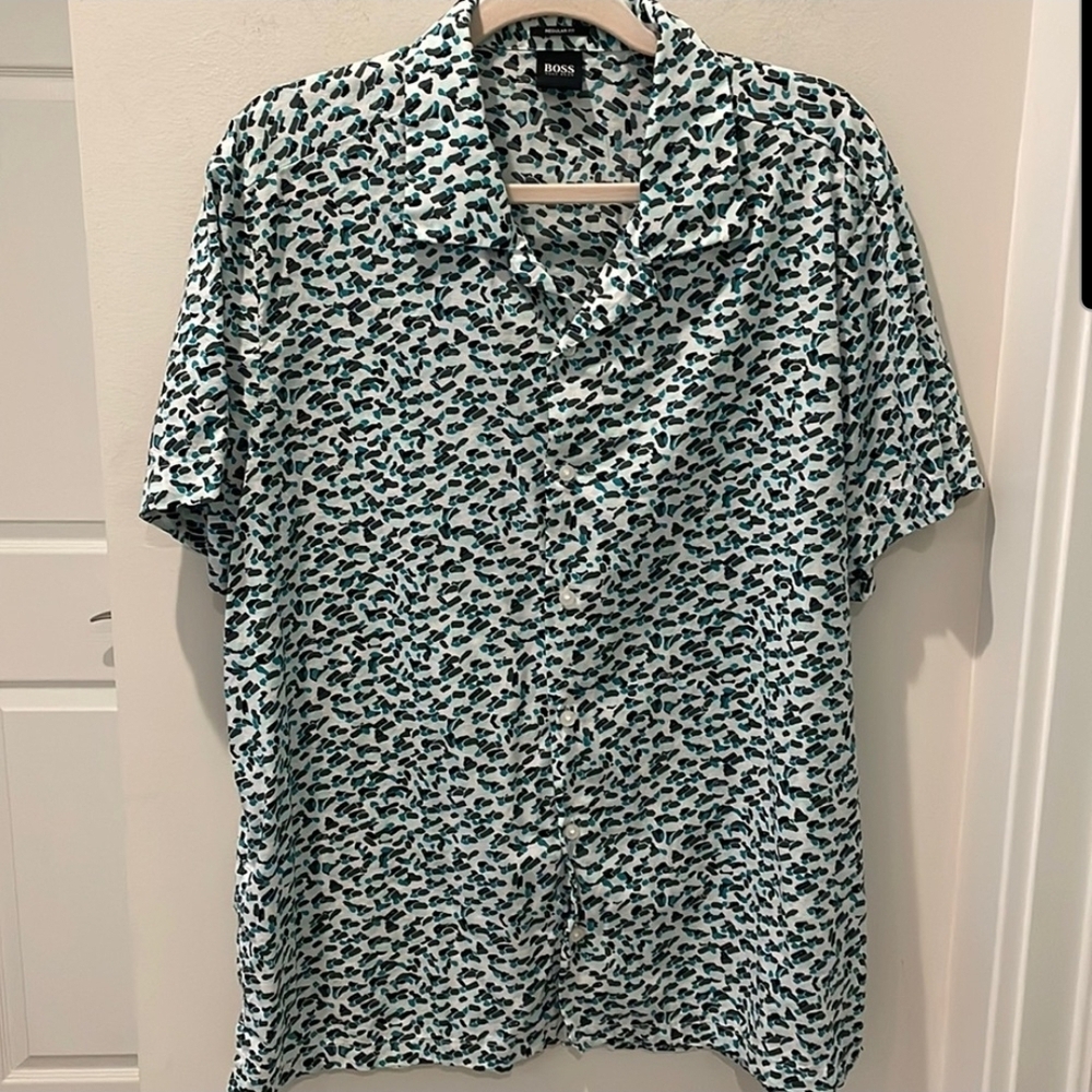 Boss Green and White Casual Button Down Shirt